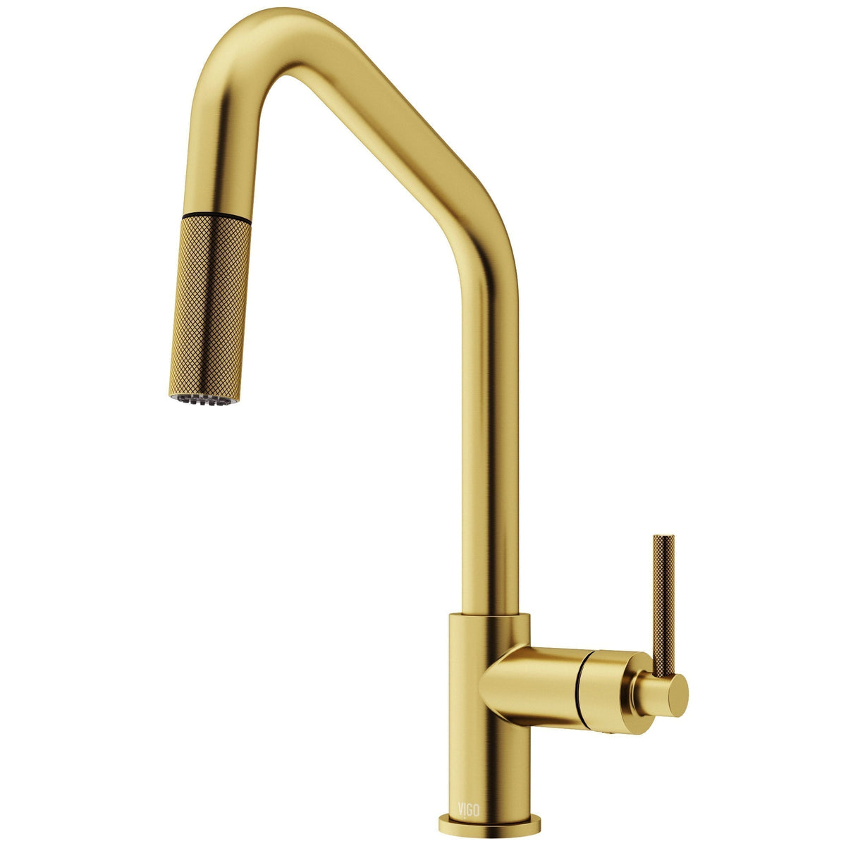 Matte brushed gold brass kitchen faucet with pre-rinse function and included mounting hardware