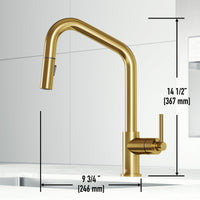 Pull-down kitchen faucet with lever handle and 360-degree spout swivel