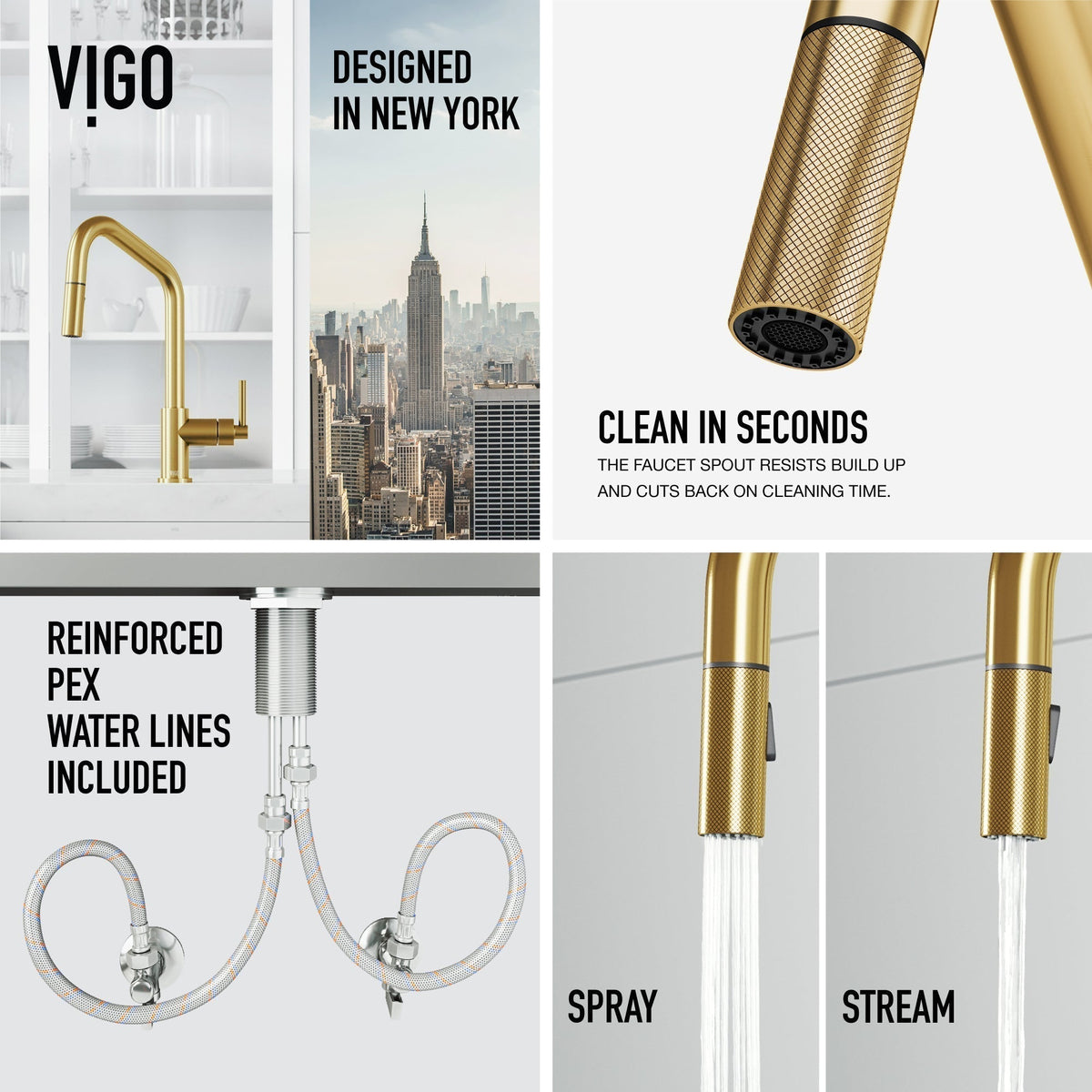 Matte brushed gold finish kitchen faucet with sprayer docking station and high-arc design