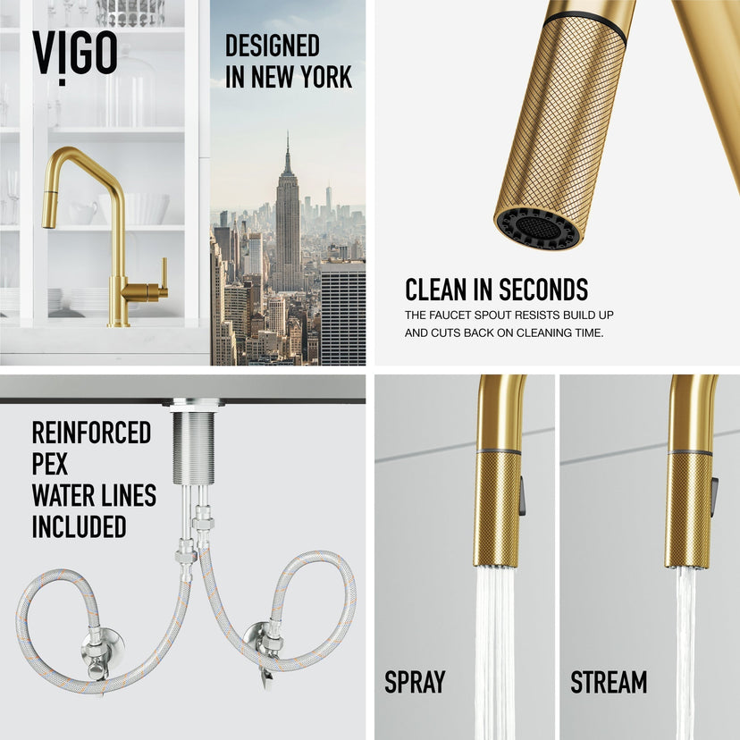 Matte brushed gold finish kitchen faucet with sprayer docking station and high-arc design
