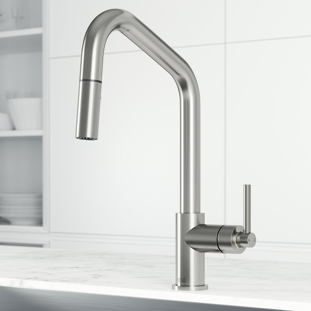 Stainless steel single handle kitchen faucet with pull-down sprayer and high-arc spout