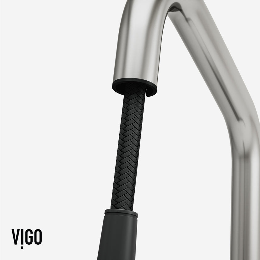 High-arc gooseneck kitchen faucet with lever handle and included supply lines