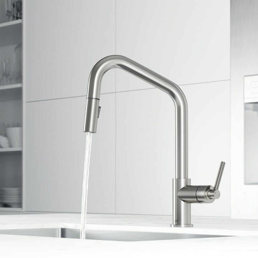 Single handle kitchen faucet with ceramic valve and pull-down spray head