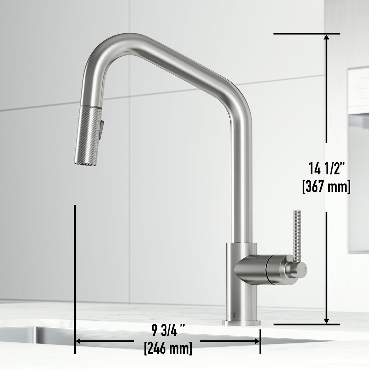 Pull-down kitchen faucet with lever handle and 360-degree spout swivel