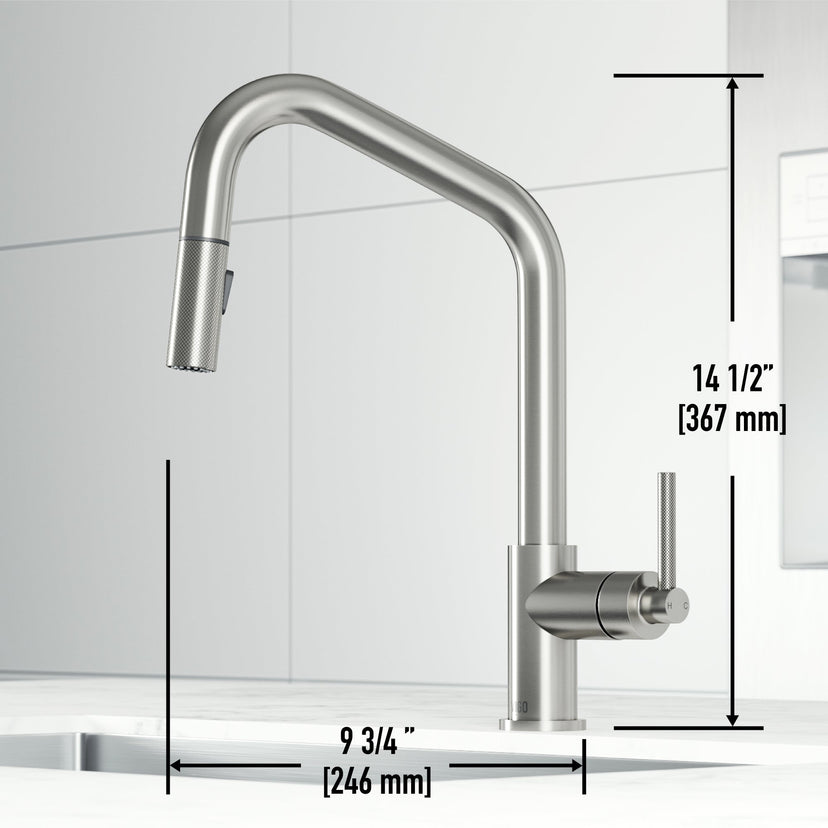 Pull-down kitchen faucet with lever handle and 360-degree spout swivel