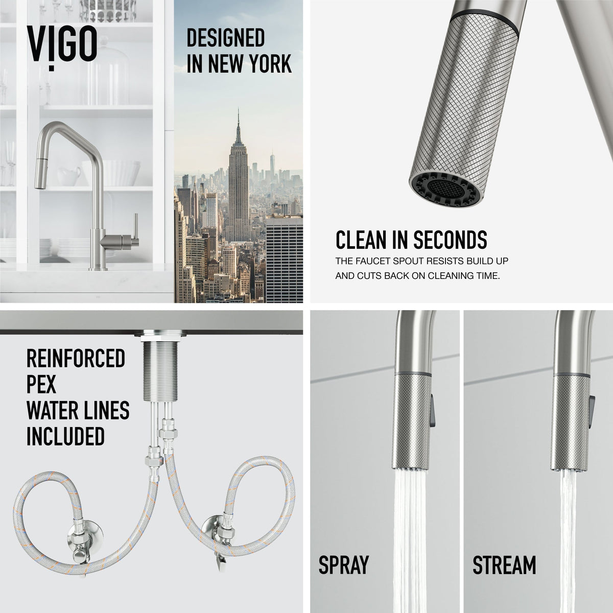 Stainless steel finish kitchen faucet with sprayer docking station and high-arc design