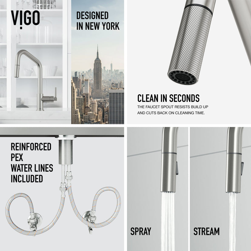 Stainless steel finish kitchen faucet with sprayer docking station and high-arc design