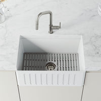 Water-efficient single handle faucet with spot-resistant stainless steel finish