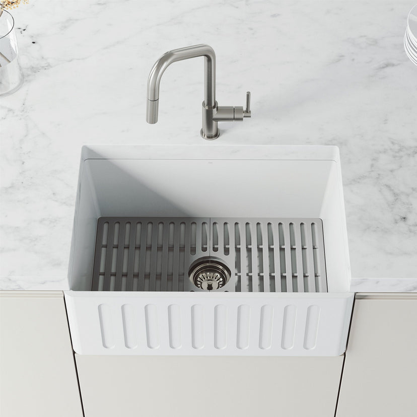 Water-efficient single handle faucet with spot-resistant stainless steel finish
