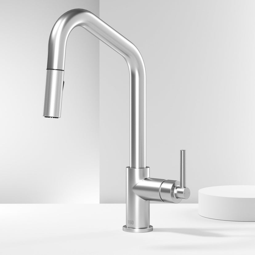 Stainless steel kitchen faucet with pre-rinse and compression connection type