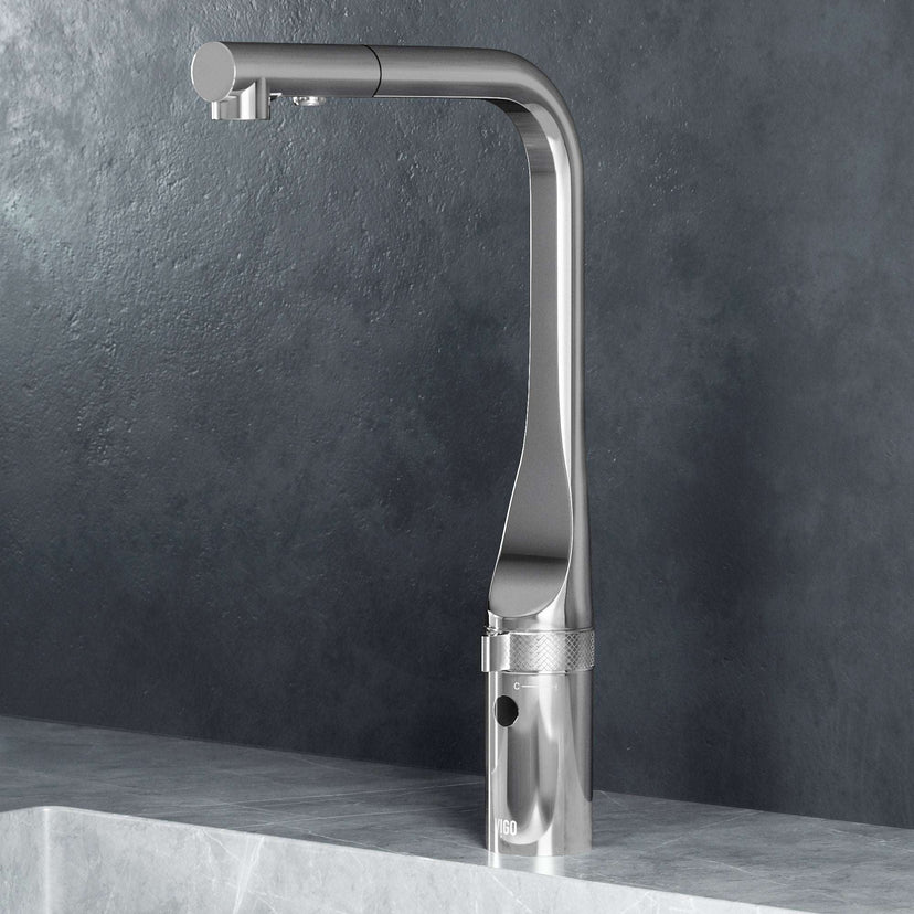 VIGO Jewel Touchless Kitchen Faucet in chrome with motion sensor and pull-out hose