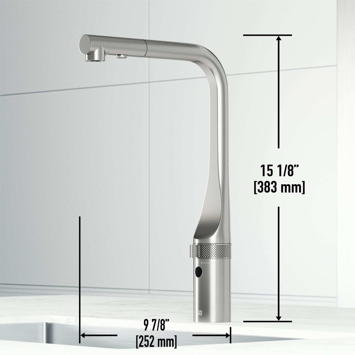 Jewel Touchless Kitchen Faucet in chrome with motion sensor and pull-out hose for modern kitchens