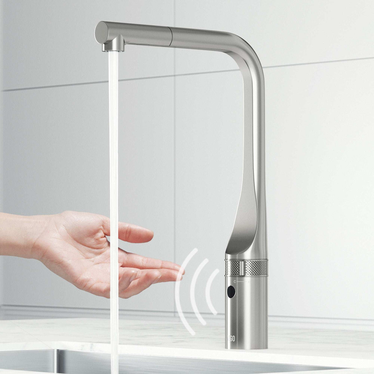 VIGO Jewel Touchless Kitchen Faucet in chrome with motion sensor and pull-out hose