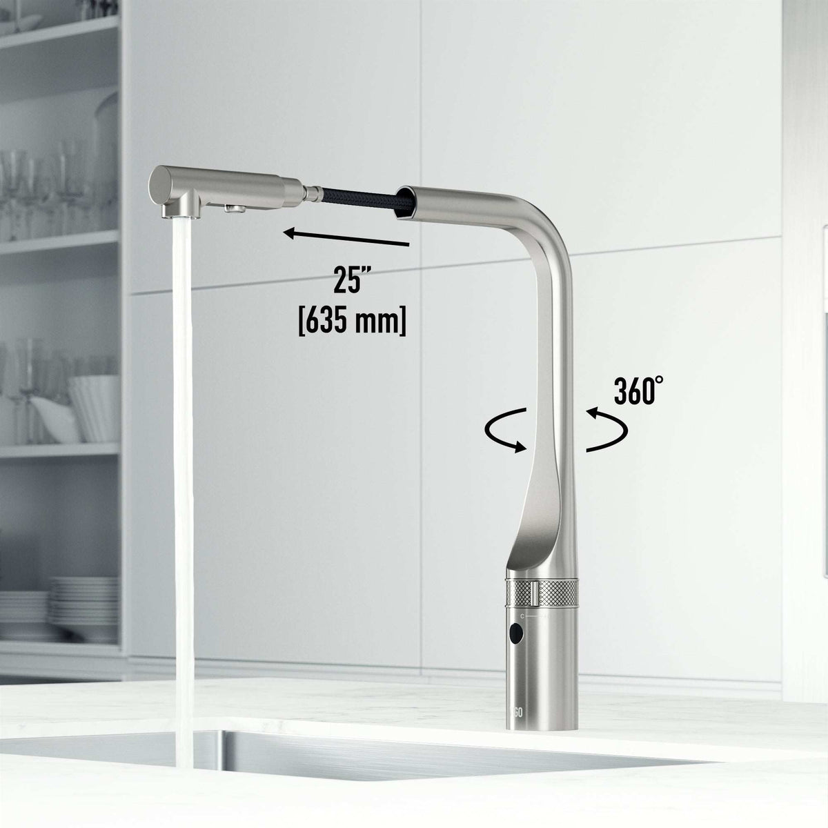 Jewel Touchless Kitchen Faucet in chrome with motion sensor and pull-out hose