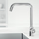 Chrome single handle kitchen faucet with high-arc gooseneck spout and 360-degree swivel