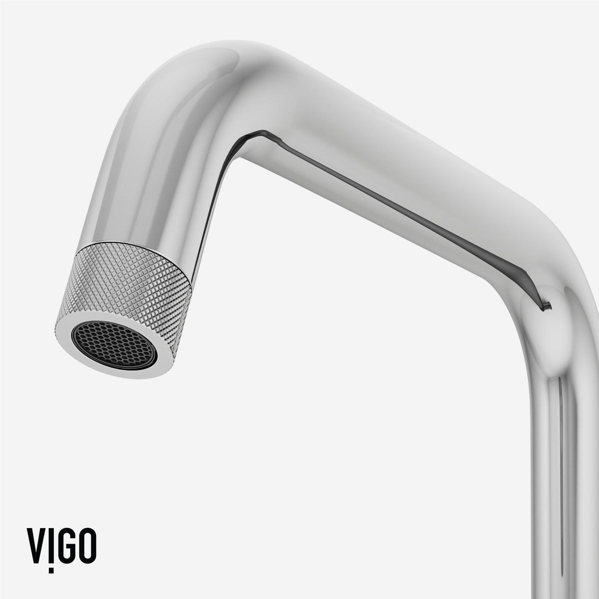 Single handle deck-mounted faucet in chrome with high-arc spout and brass construction
