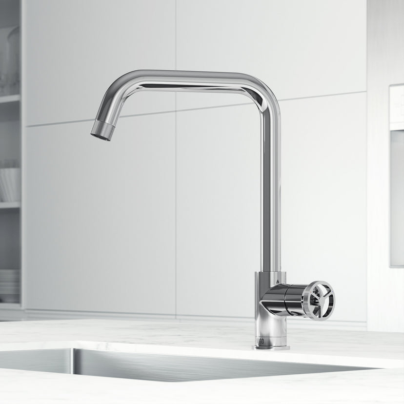 Kitchen faucet with 360-degree swivel spout and secure docking technology