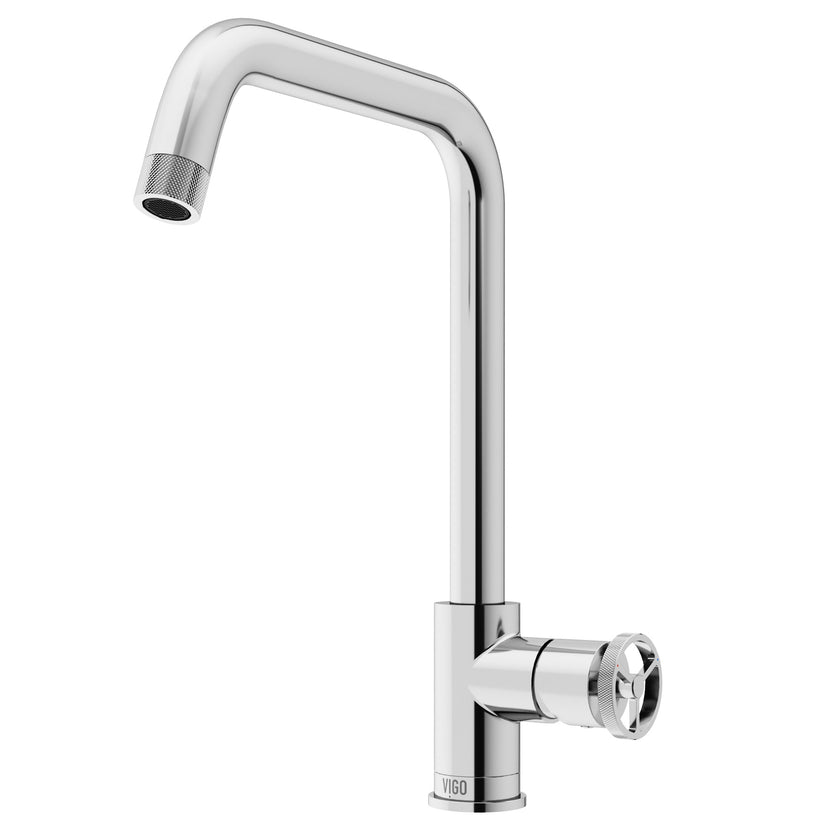 Chrome finish modern kitchen faucet with lever handle and included mounting materials
