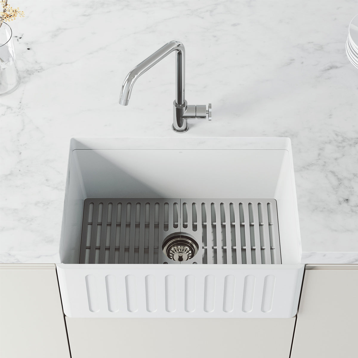 Chrome finish kitchen faucet with lever handle and 360-degree swivel spout