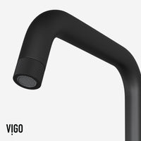 Single handle deck-mounted faucet in matte black with high-arc spout and compression fittings