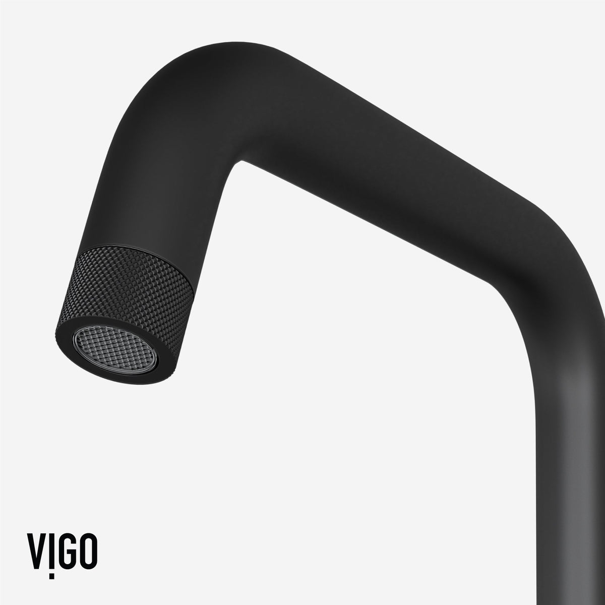 Single handle deck-mounted faucet in matte black with high-arc spout and compression fittings