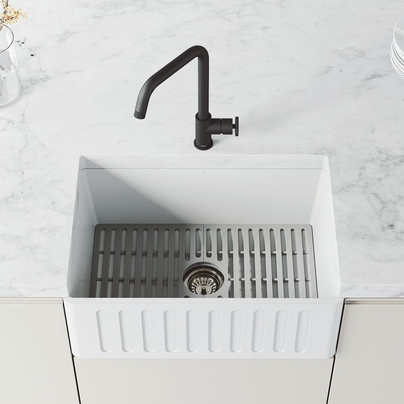 Matte black finish kitchen faucet with lever handle and 360-degree swivel spout