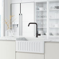 Water-efficient kitchen bar faucet with ceramic disk valve and pre-rinse capability