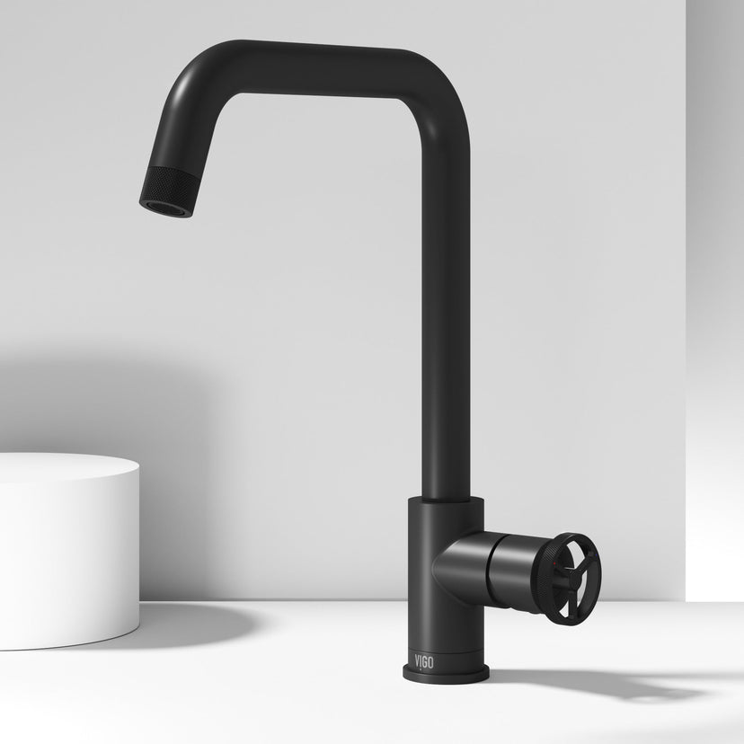 High-arc matte black kitchen faucet with ceramic disc cartridge and spot-resistant finish