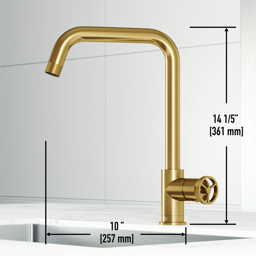 Brass kitchen bar faucet with ceramic disc cartridge and matte brushed gold finish