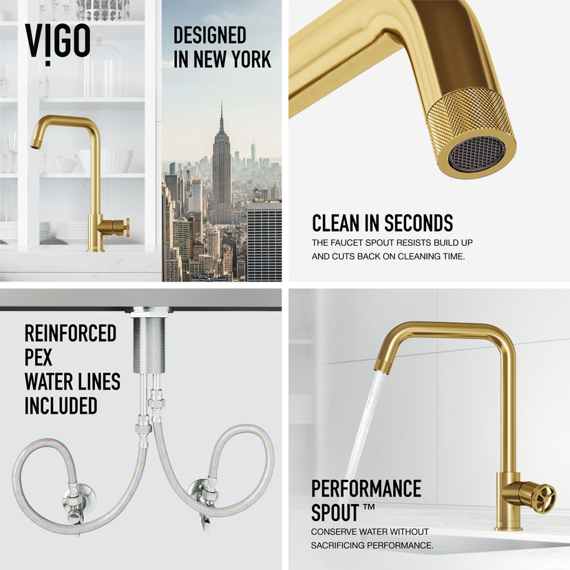 High-arc matte brushed gold kitchen faucet with secure docking and spot-resistant surface