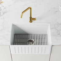 Matte brushed gold kitchen faucet with lever handle and 360-degree swivel spout