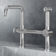 Modern Cass kitchen faucet with pull-out sprayer in chrome finish and industrial bridge design