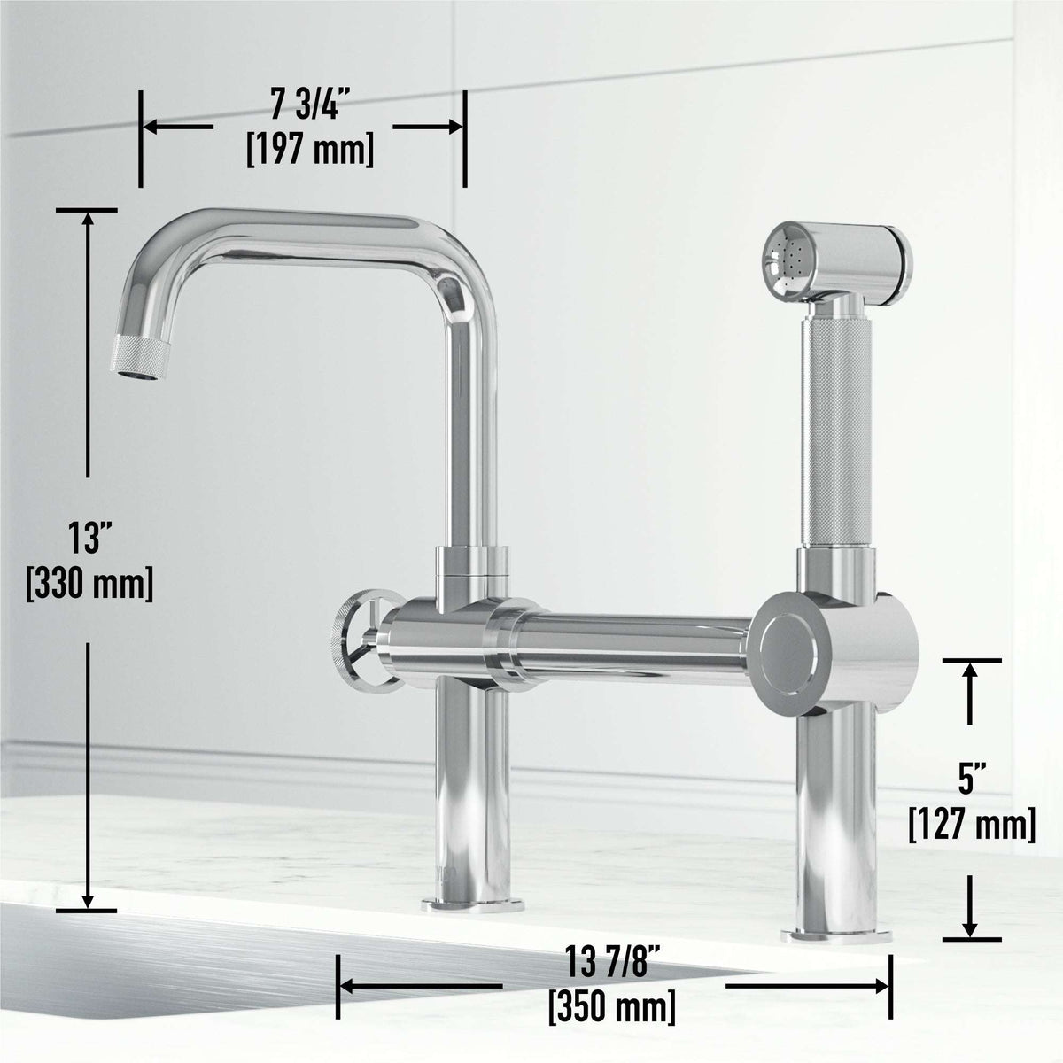 VIGO Cass kitchen faucet with pull-out side sprayer in chrome finish and bridge design