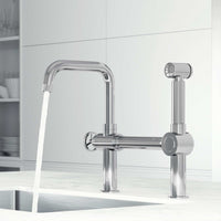 VIGO Cass Chrome Kitchen Faucet with Pull-Out Side Sprayer and Industrial Bridge Design