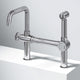 Chrome kitchen faucet with pull-out sprayer and bridge design