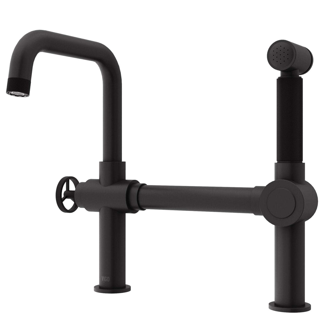 VIGO Cass Kitchen Faucet with Pull-Out Sprayer in Chrome with exposed bridge design and swivel spout