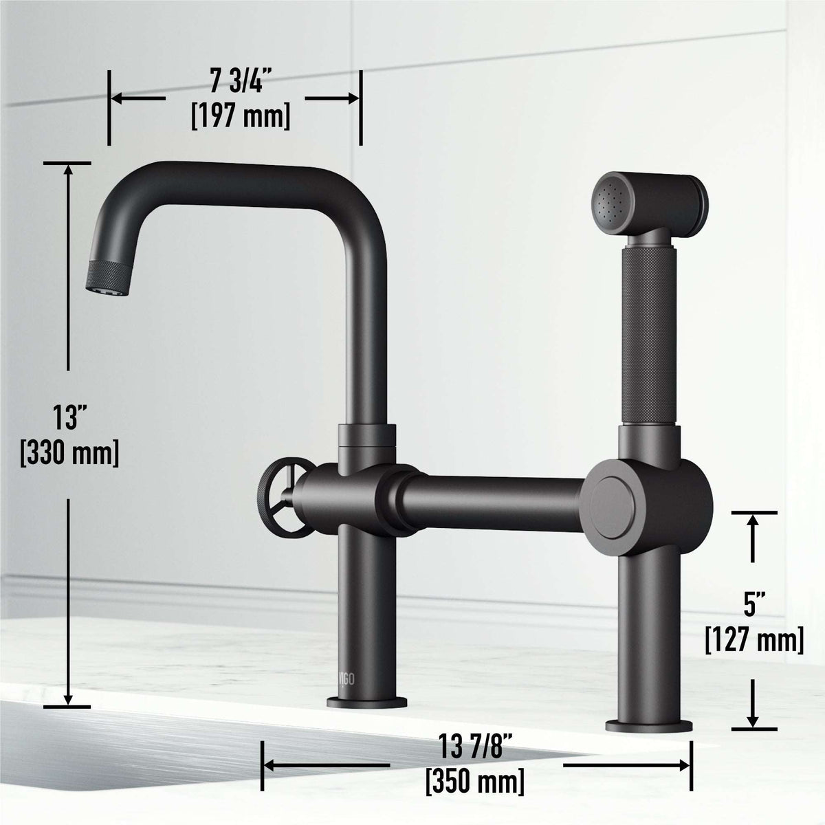 VIGO Cass Kitchen Faucet with Sprayer in chrome finish featuring exposed bridge design and pull-out side sprayer