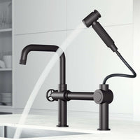 VIGO Cass Kitchen faucet with pull-out side sprayer in chrome with bridge design and swivel spout