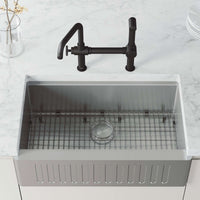 Chrome Cass kitchen faucet with pull-out side sprayer and industrial bridge design