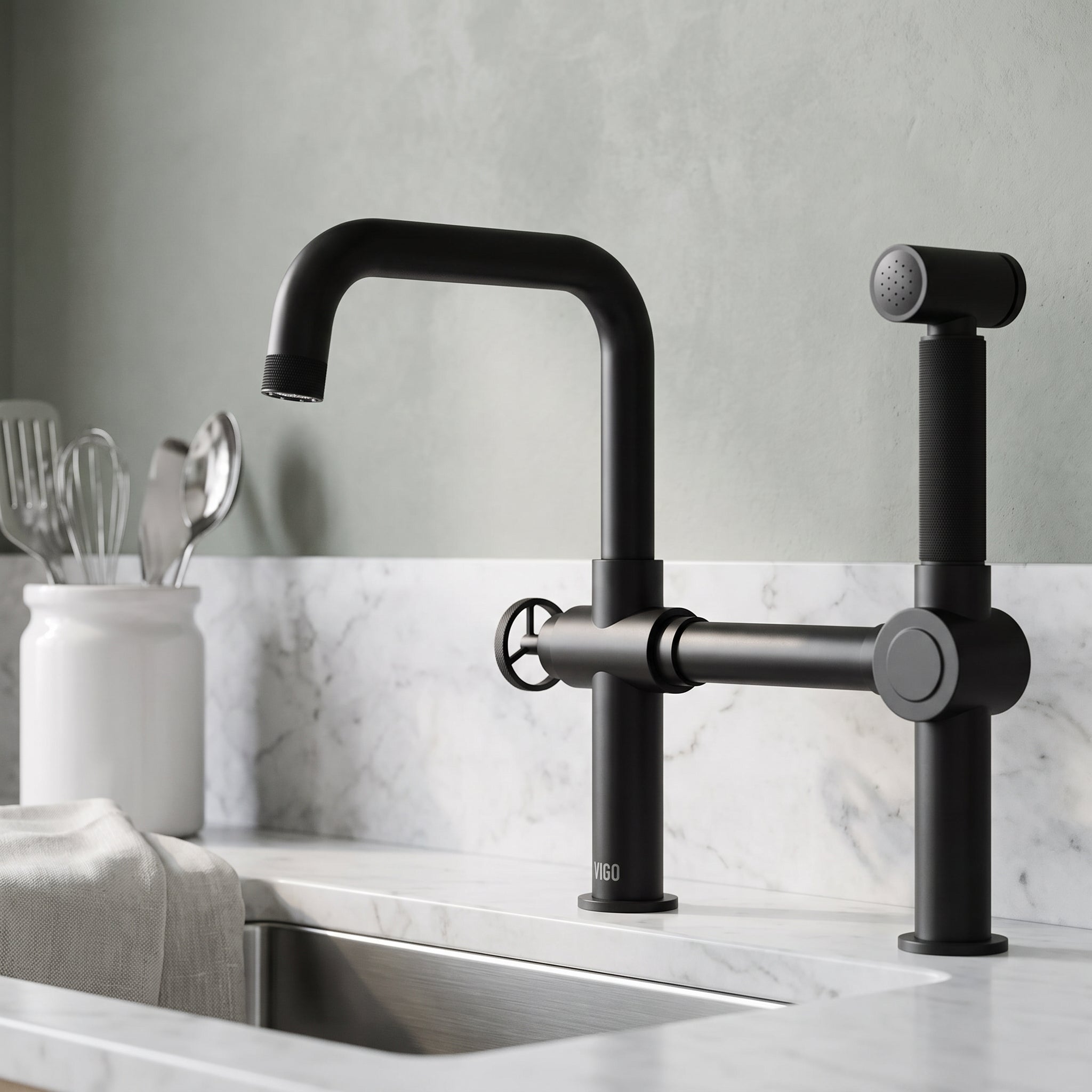 Cass – Single Handle Bridge Kitchen Faucet with Side Sprayer in