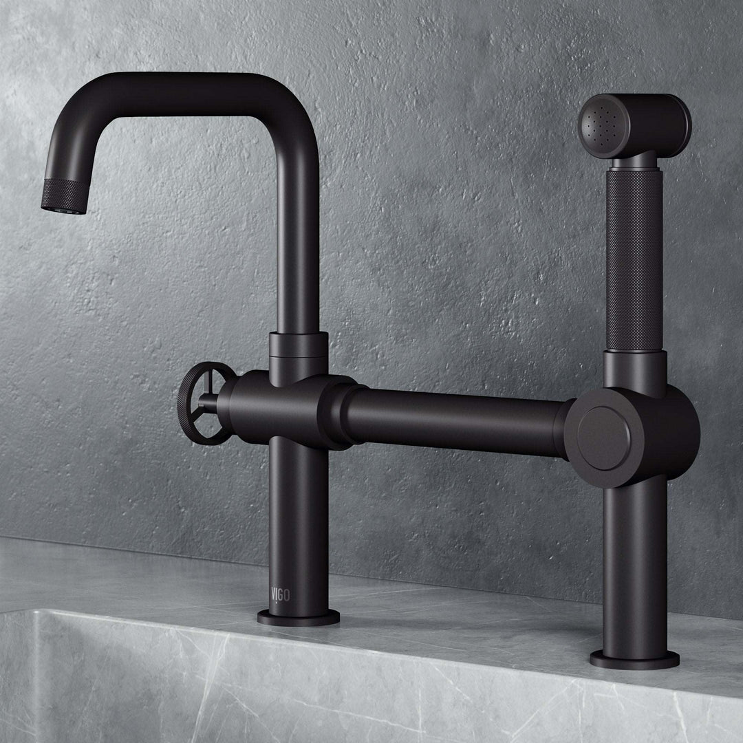 Modern deck mount kitchen faucet with ceramic disc cartridge and swivel spout