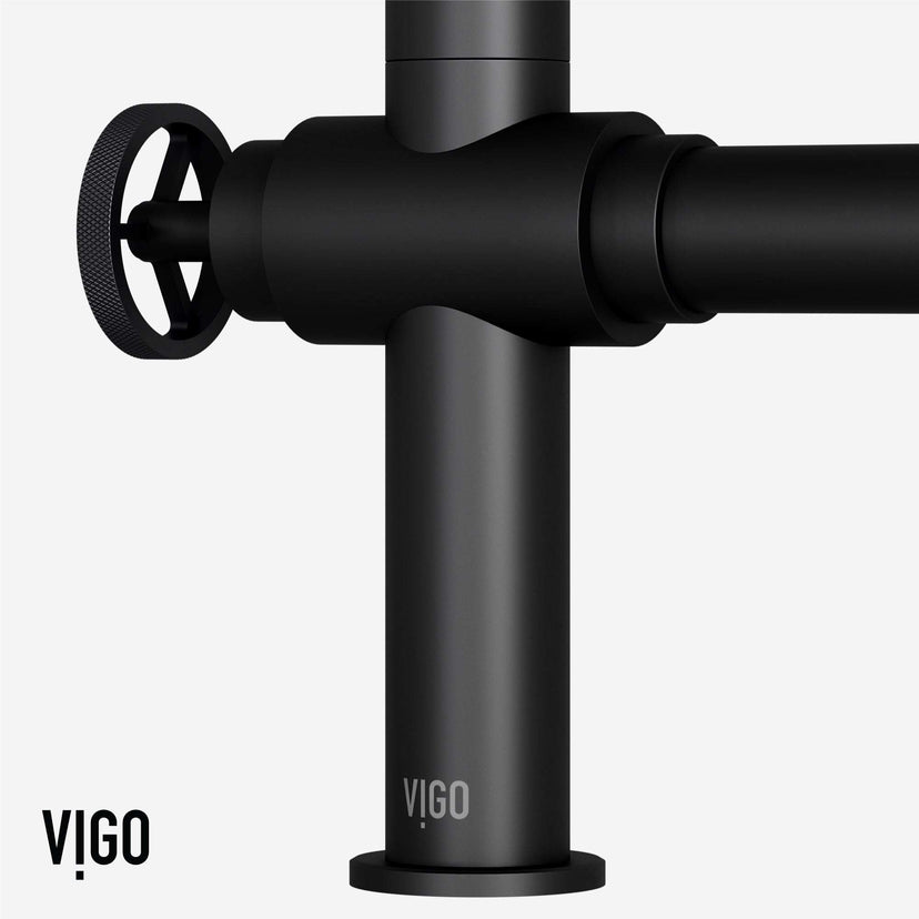 VIGO Cass Bridge Kitchen Faucet with pull-out sprayer in chrome finish and industrial design