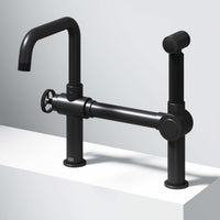 VIGO Cass Kitchen Faucet with Sprayer in chrome finish featuring exposed bridge design and pull-out side sprayer