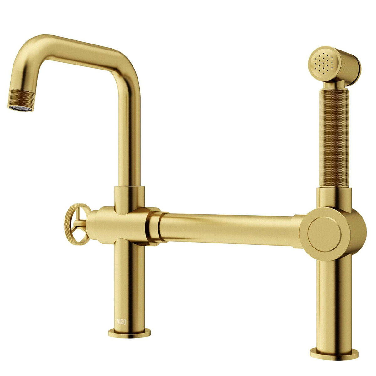 VIGO Cass Kitchen Faucet with Sprayer in chrome finish featuring exposed bridge design and pull-out side sprayer