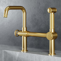 VIGO Cass Kitchen Faucet with Sprayer in chrome with bridge design and pull-out side sprayer