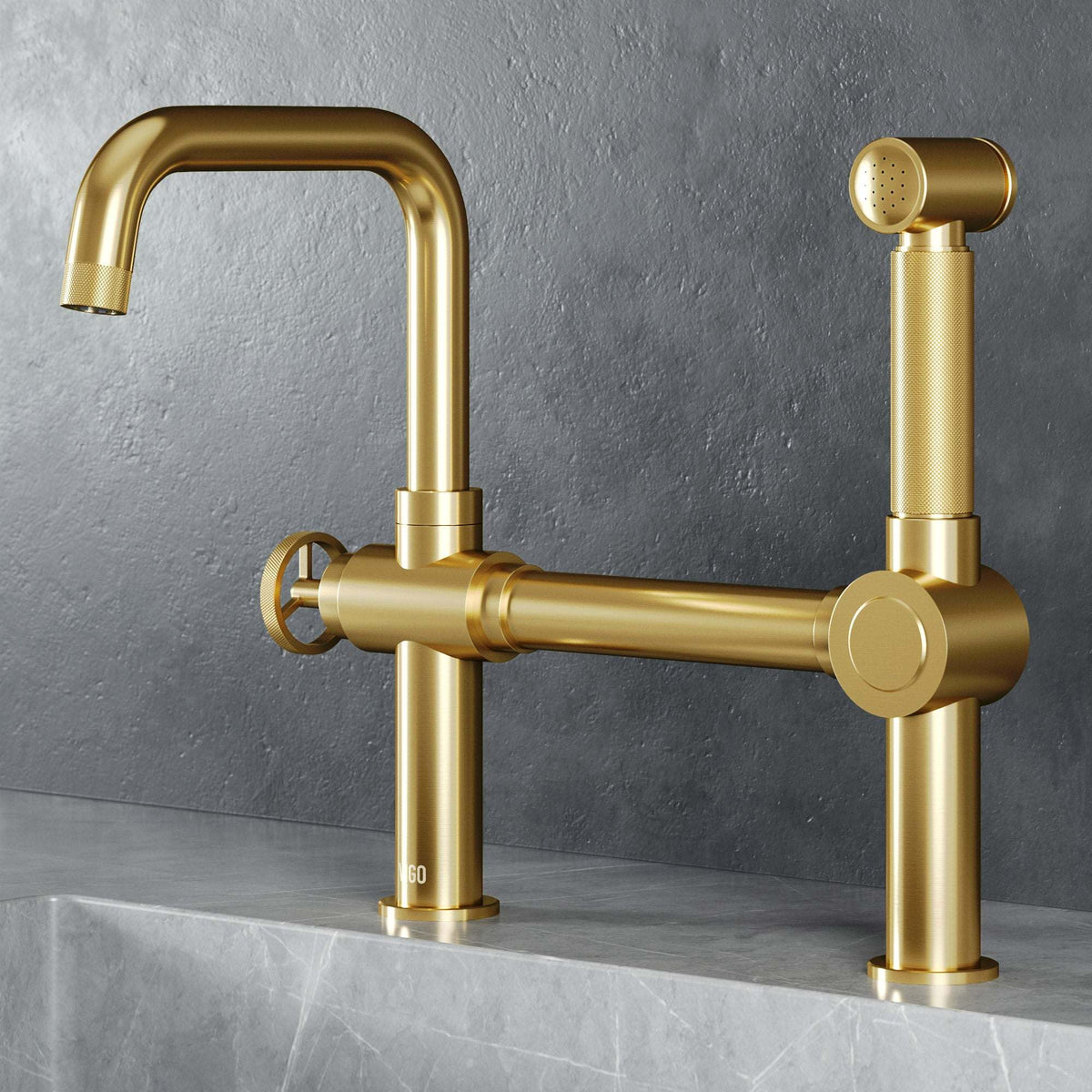 VIGO Cass Kitchen Faucet with Sprayer in chrome with bridge design and pull-out side sprayer
