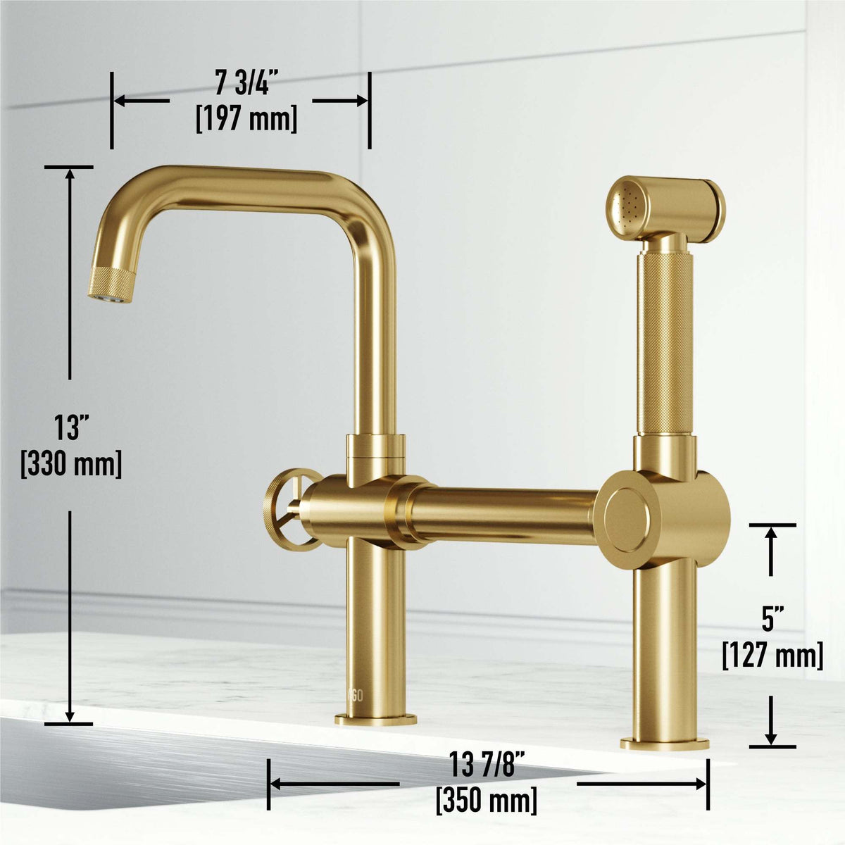 Chrome VIGO Cass kitchen faucet with pull-out sprayer and bridge design
