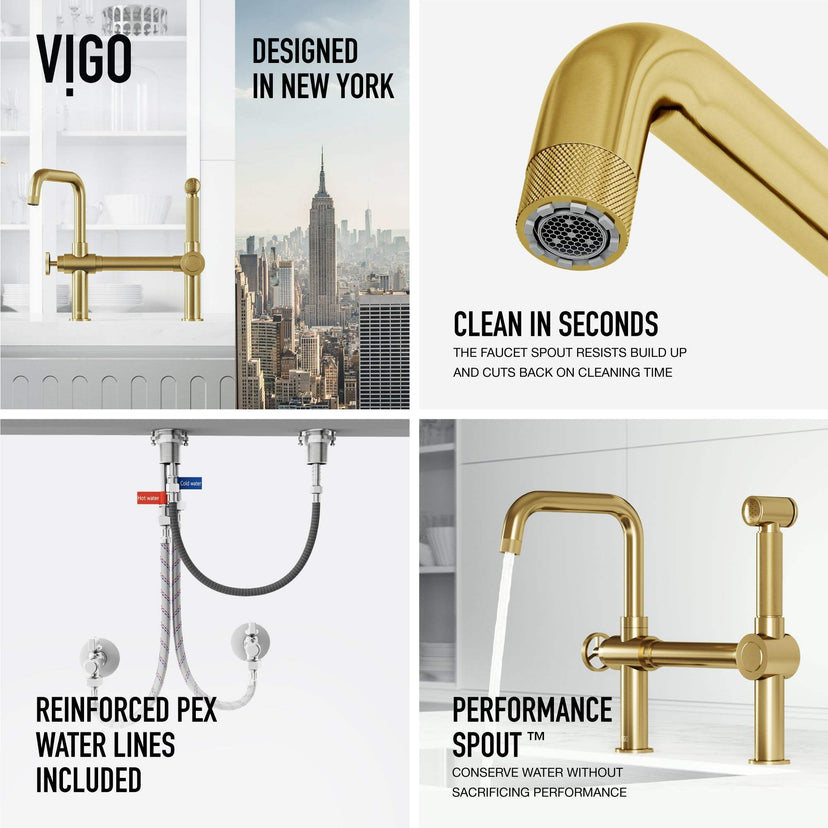VIGO Cass Bridge Kitchen Faucet with Pull-Out Sprayer in chrome finish and industrial design