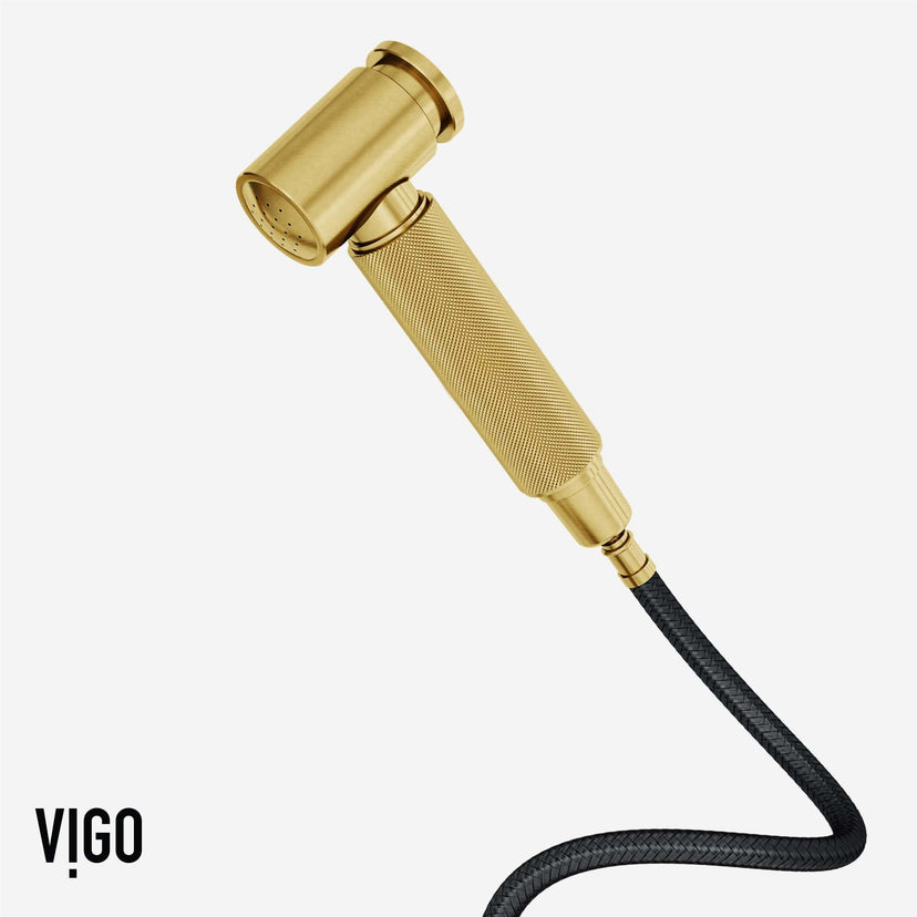 VIGO Cass Kitchen Faucet with Sprayer in chrome finish featuring exposed bridge design and pull-out side sprayer
