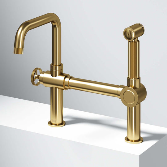 VIGO Cass Kitchen faucet with pull-out side sprayer in chrome with bridge design and wheel handle